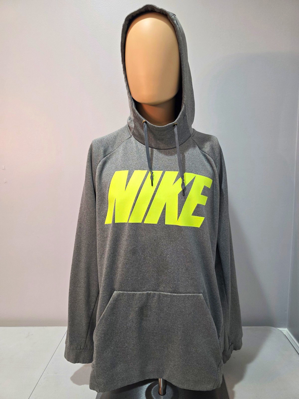 Nike Therma Fit Hoodie Mens XXL Gray Neon Yellow Big Logo Pullover